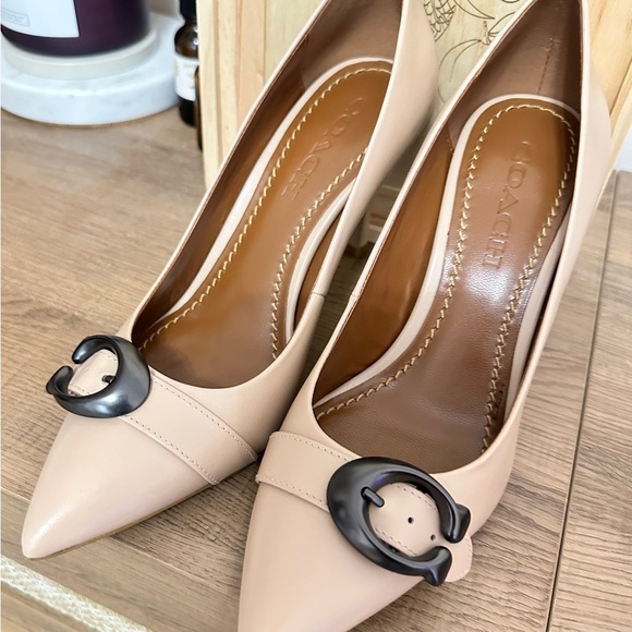 Coach Beige Leather Heels with Black buckles - Picture 1 of 5